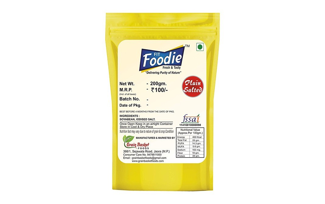 Fit Foodie Roasted Soya Nuts Plain Salted   Pack  200 grams